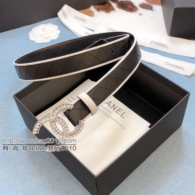 Chanel女士皮帶 香奈兒雙面牛皮銅鑽五金扣腰帶  jjp1957